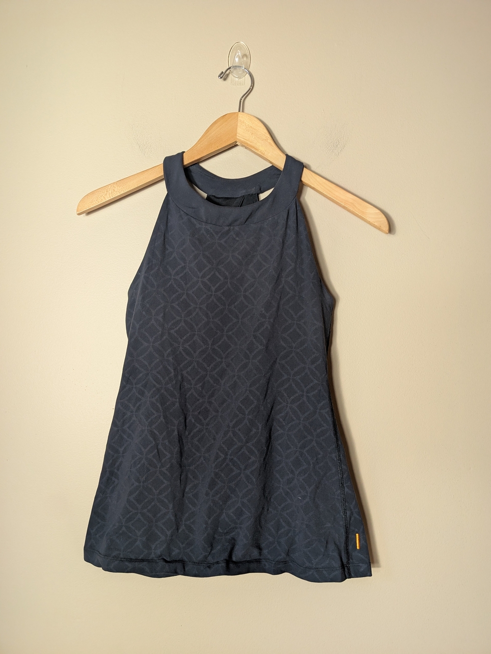 Lucy Keyhole Halter Tank Top Black With Geometric Pattern